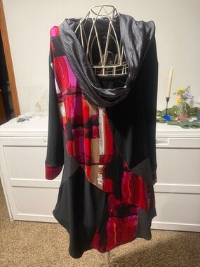 Black Tunic with abstract design, cowl neck